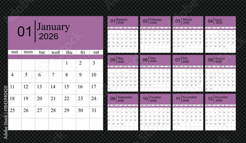 2026 Calendar Vector Template Set