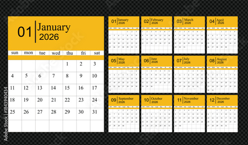 2026 Calendar Vector Template Set