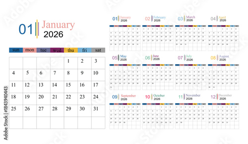 2026 Calendar Vector Template Set