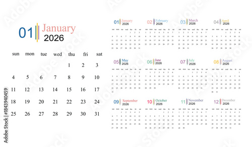 2026 Calendar Vector Template Set