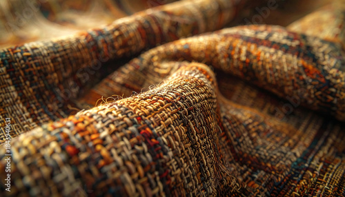 Textile Textures: A close-up shot reveals the intricate weave of a textured fabric, showcasing its rich colors and detailed pattern. Its an ode to the art of craftsmanship and design.