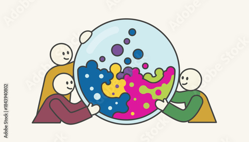 A demonstration of a chemical reaction with vibrant colors and bubbles forming in a glass container as spectators lean in closer.