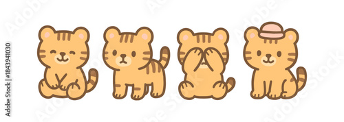 Cute cartoon tiger cubs in various poses
