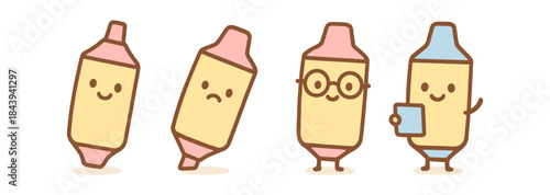 Adorable kawaii highlighters with cute expressions and accessories
