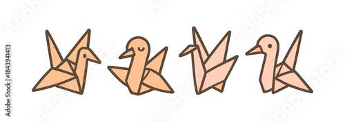 Colorful origami birds set in minimalist flat design