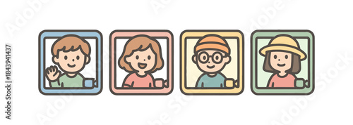 Cute cartoon avatars: diverse characters in pastel frames for social media profiles