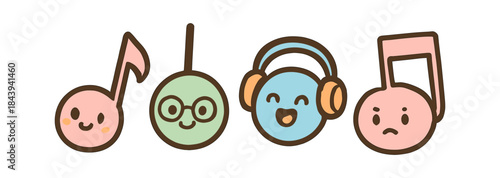 Cute musical emojis with various expressions and accessories