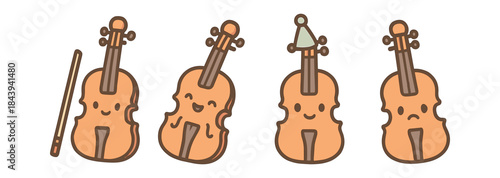 Cute cartoon cellos: happy and sad musical instruments