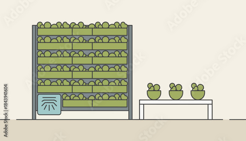 An indoor garden featuring small potted plants and a vertical wall setup enhancing air quality and aesthetic in a city apartment.