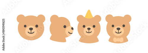 Cute bear faces in various styles including party hat and bowtie
