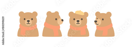 Cute cartoon bears in winter scarves collection