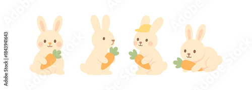 Cute cartoon bunnies with carrots in soft pastel colors