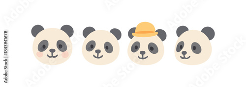 Cute cartoon panda faces with hat on white background