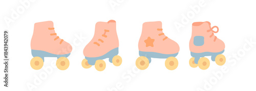 Minimalist retro roller skates collection with pastel tones
