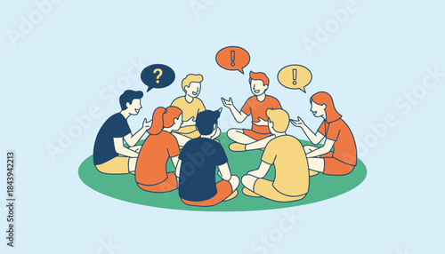 A friendly debate taking place in a circle on the grass with students passionately discussing their opinions on various summer topics.