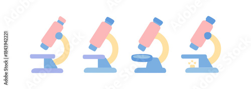 Flat style microscopes progression illustration: science and education concept