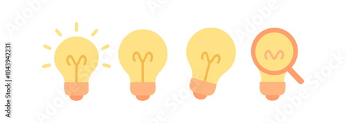Creative light bulb sequence showing innovation and discovery in flat design