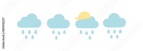 Rainy clouds with sun icon sequence in minimal flat design
