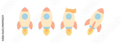 Cute cartoon rocket icons in pastel color scheme