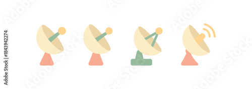 Minimalist dish antennas icon set in flat style