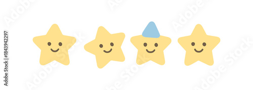 Smiling star characters with unique hat design in flat style