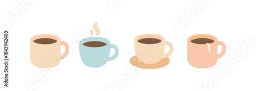 Minimalist coffee mugs collection in warm pastel tones