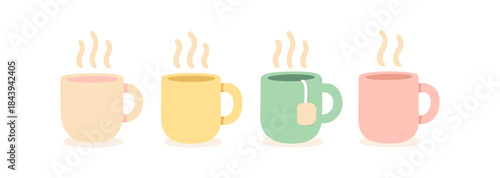 Minimalistic coffee and tea cups with steam