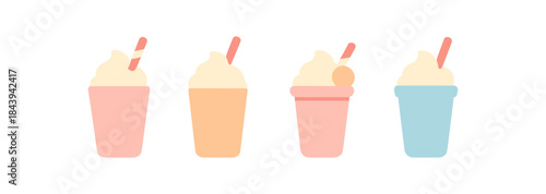 Minimalist ice cream cups with straws in soft pastel colors