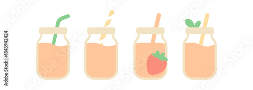 Minimalist smoothie jars with straws and fruit garnishes