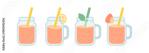 Colorful mason jar smoothies with fun straws and fresh garnishes