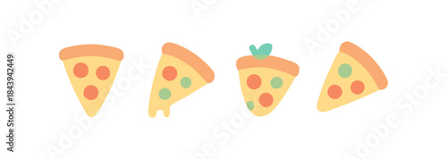 Minimalist pizza slices with toppings in flat style