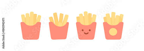 Cute french fries in simple flat style with smiling face