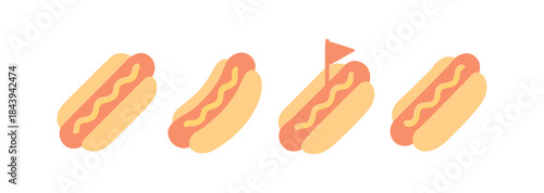 Minimalist hot dog icons with celebration flag element