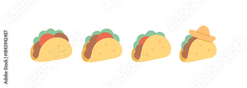 Cute mexican tacos with sombrero in flat style for cinco de mayo celebration