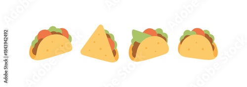 Minimalist taco and nacho icon set for mexican cuisine designs