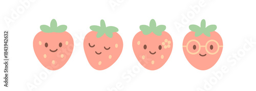 Cute kawaii strawberry characters with various expressions and accessories
