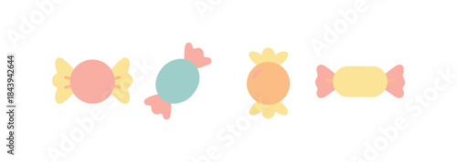 Colorful assorted candy shapes in minimalist flat style