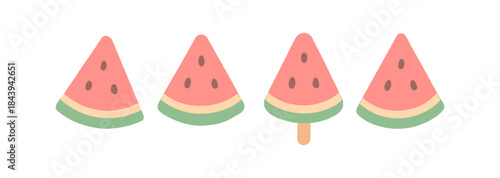 Playful watermelon slice variations in flat style
