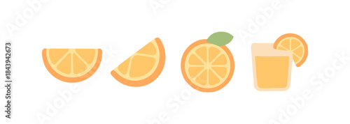 Minimalist citrus icons featuring orange slices and juice glass