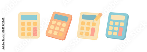Colorful calculator icons in flat style: four variants for educational and business use