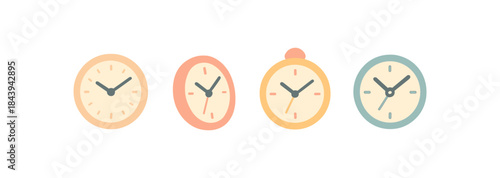 Pastel clocks set in flat minimalist style