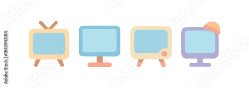 Retro television set icons in pastel colors on white background