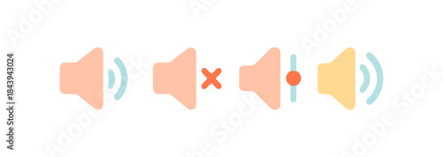 Muted and unmuted sound icons in flat design style