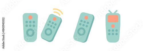 Set of flat cartoon remote controls with modern design elements