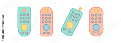 Colorful cartoon remote controls with simple pastel designs
