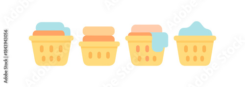 Clean laundry baskets: minimalist flat design of sorted clothes