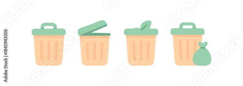 Flat design recycling and waste bins set for eco-friendly concepts
