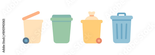 Colorful minimalist trash bins icons for waste management design