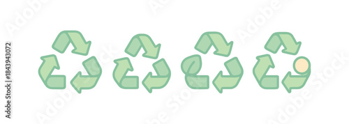 Eco-friendly recycling icons: green symbols with leaves and arrows