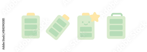 Minimalist battery icons set with cute and happy expressions